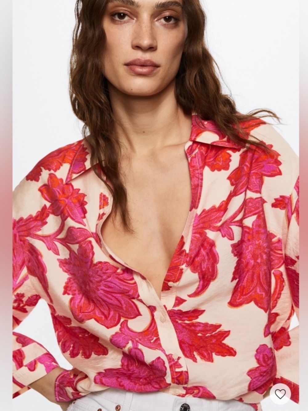 MANGO WOMEN Floral Button-Down Shirt in Pink and Cream Size 4